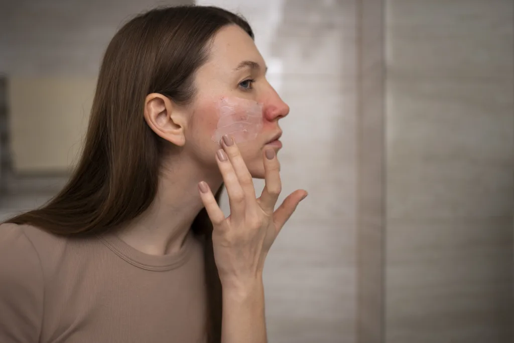 Woman applying cream to dry skin, illustrating What Does Dry Skin Say About Your Health.